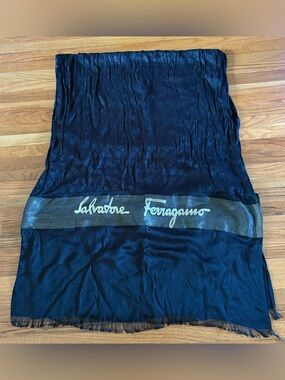 Salvatore Ferragamo Black Shawl Scarf Wrap 26 x 68